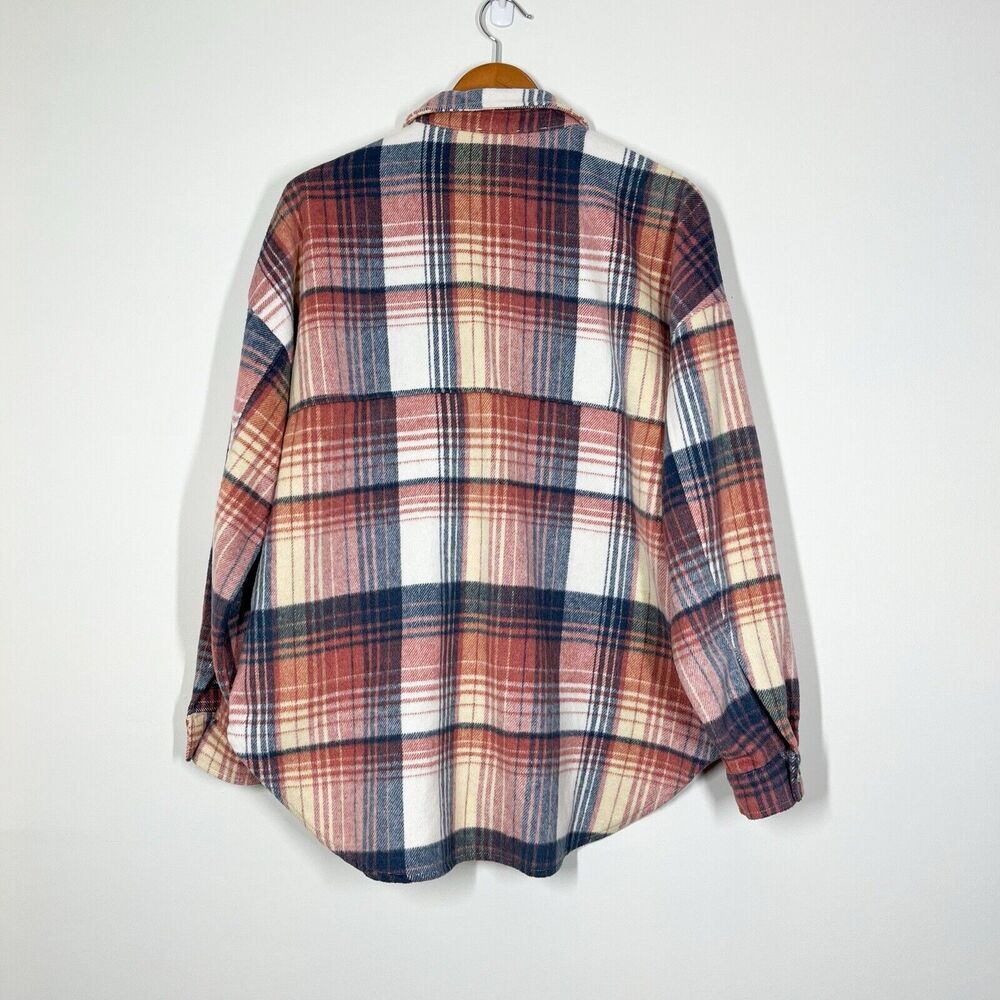 Acoa Wool Blend Oversized Button Up Shacket Shirt Jacket Rust Plaid Size M Basic - Picture 6 of 10